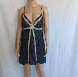 California Dynasty Black Chemise With Cream Lace